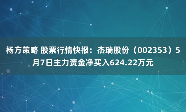 杨方策略 股票行情快报：杰瑞股份（002353）5月7日主力资金净买入624.22万元