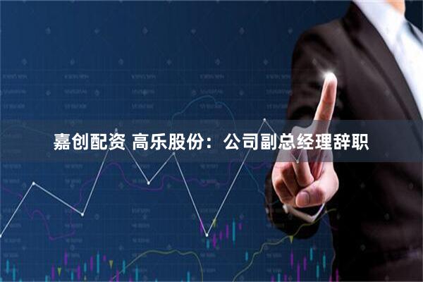 嘉创配资 高乐股份：公司副总经理辞职
